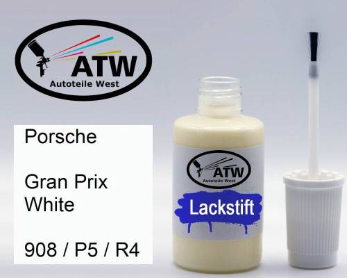Porsche, Gran Prix White, 908 / P5 / R4: 20ml Lackstift, von ATW Autoteile West.